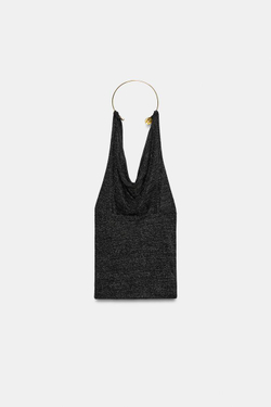 ZARA ТОП С МЕТАЛЛИЧЕСКИМ ЧОКЕРОМ, ЧЕРНЫЙ