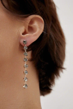 Серьги пусеты дорожки из серо-зеленых круглых кристаллов 0,5 см