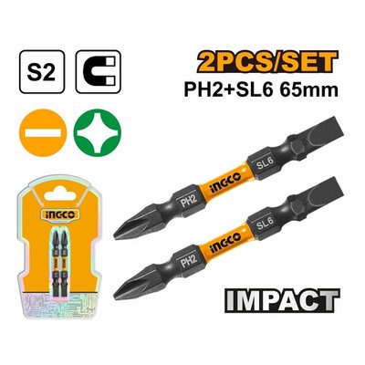 Ударная бита PH2хSL6х65мм 2шт. S2 SUPER INGCO SDBIM72HL665 INDUSTRIAL