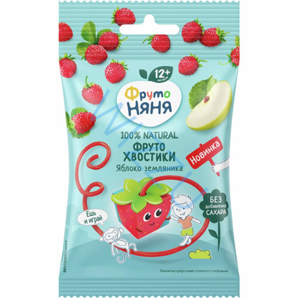 Кусочки фруктовые из яблок и земляники Хвостики ФрутоНяня, 15 г