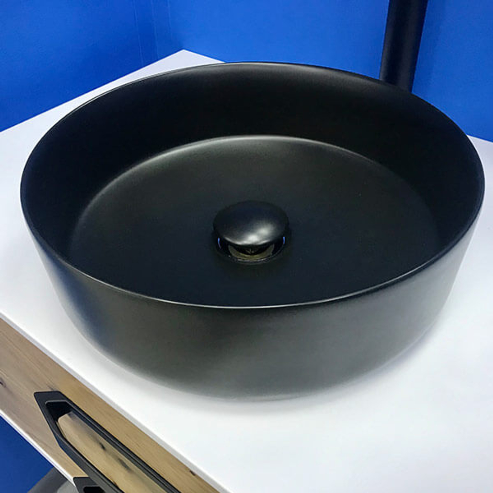 Раковина накладная AVS Art Basin 35, 5x35, 5 черная с донным клапаном 801-0201-d36MB+Д/К