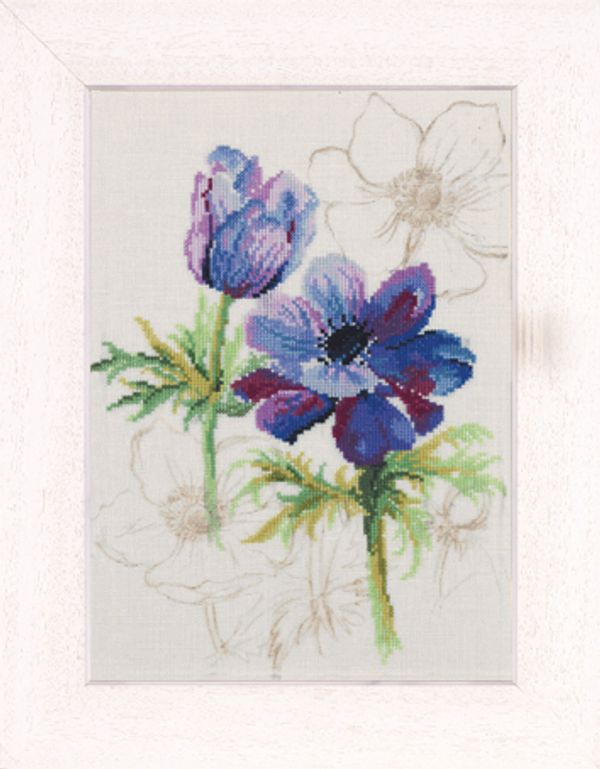 Набор для вышивания нитками Lanarte, Blue anemones, 20х28 см