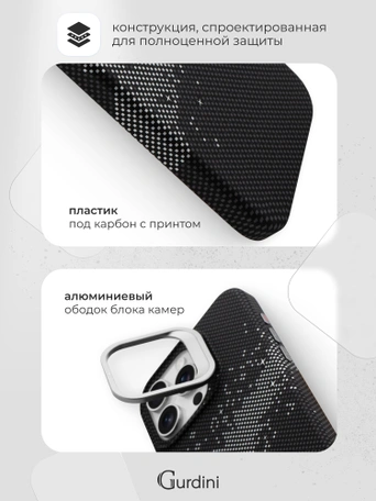 Чехол накладка iPhone 14 Pro Max 6.7" Gurdini Carbon Design (Magsafe &amp; Lense holder) Galaxy Black