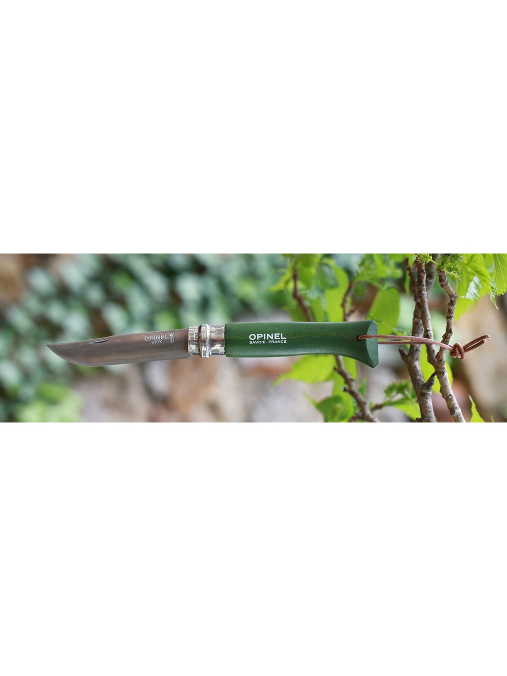 Нож Opinel №8 Trekking, нержавеющая сталь, кожаный темляк, хаки, 001703