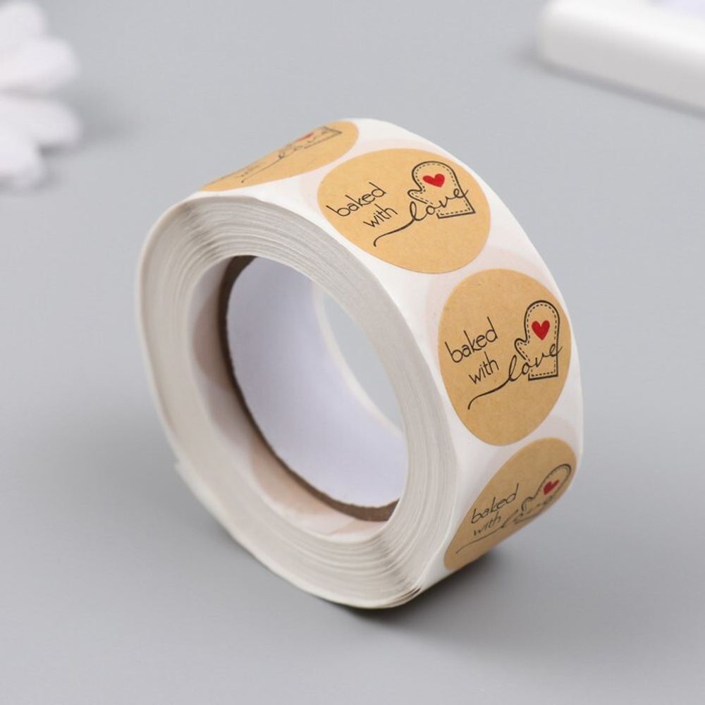 Наклейка Крафт. Испекли с любовью d=2,5 см 500 шт