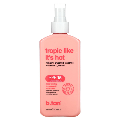 b.tan, Tropic Like It's Hot, солнцезащитное масло-спрей для глубокого загара, SPF 15, 236 мл (8 жидк. унц.)