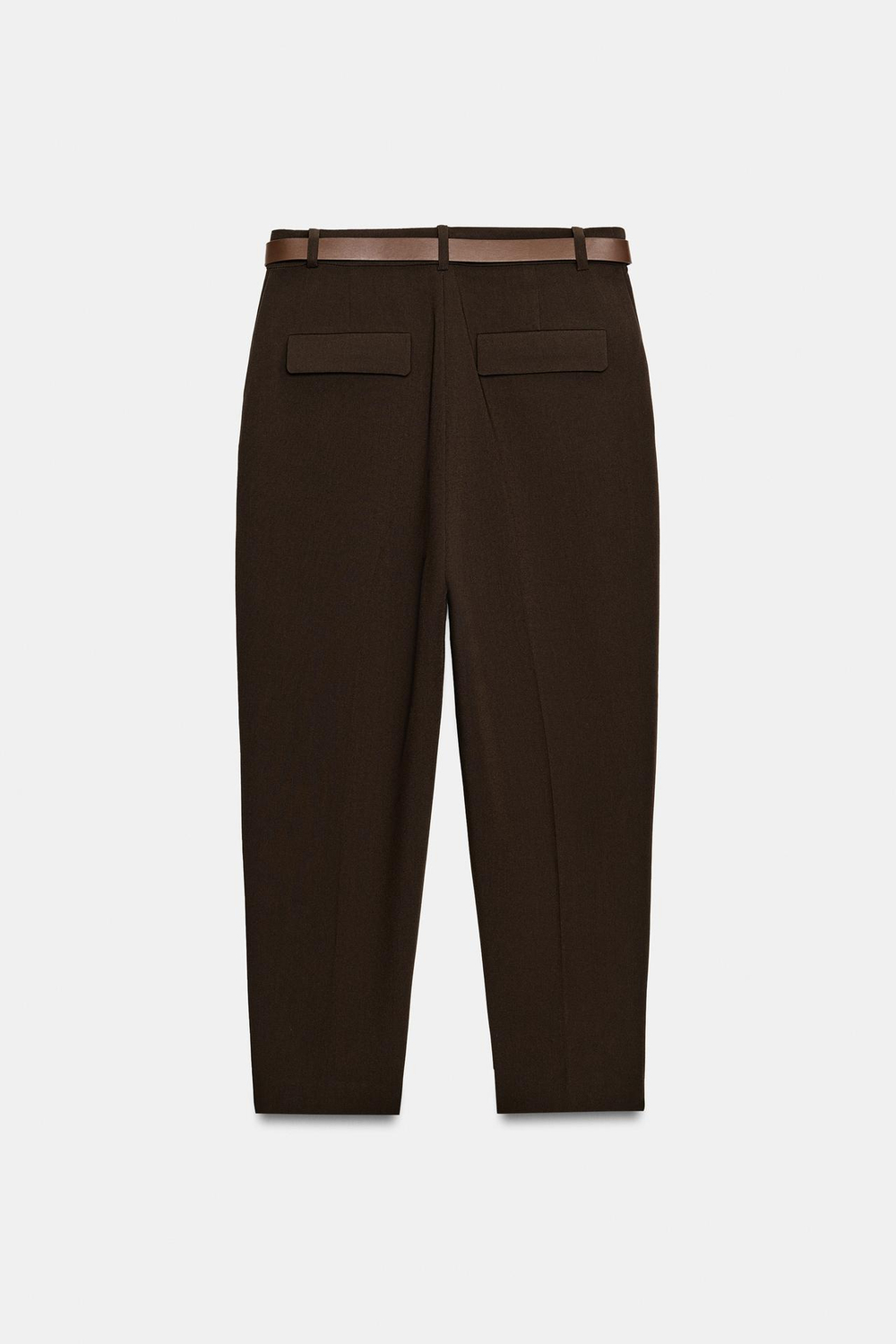 ZARA УКОРОЧЕННЫЕ БРЮКИ С РЕМНЕМ, ТЕМНО-КОРИЧНЕВЫЙ