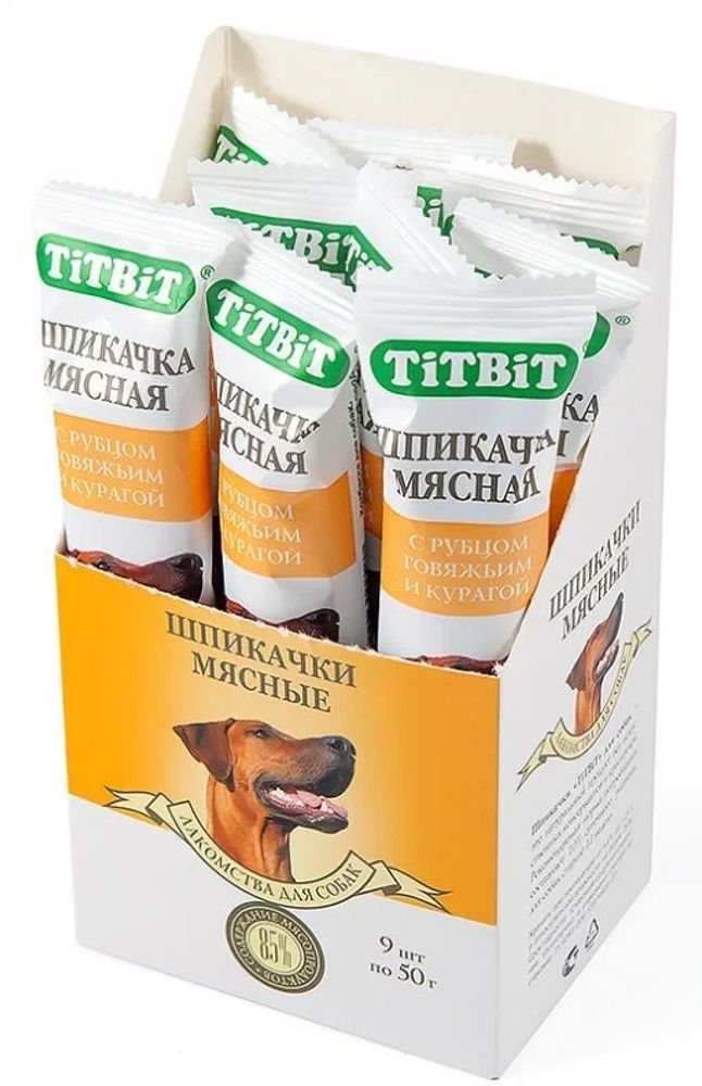Шпикачка TITBIT для собак с рубцом говяжьим и курагой - 9 шт