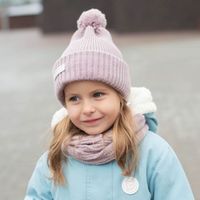 Шапка демисезонная с помпоном "Пудра"