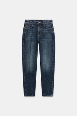 ZARA ДЖИНСЫ Z1975 MOM FIT СО СТРЕЛКАМИ И ВЫСОКОЙ ПОСАДКОЙ, СИНИЙ