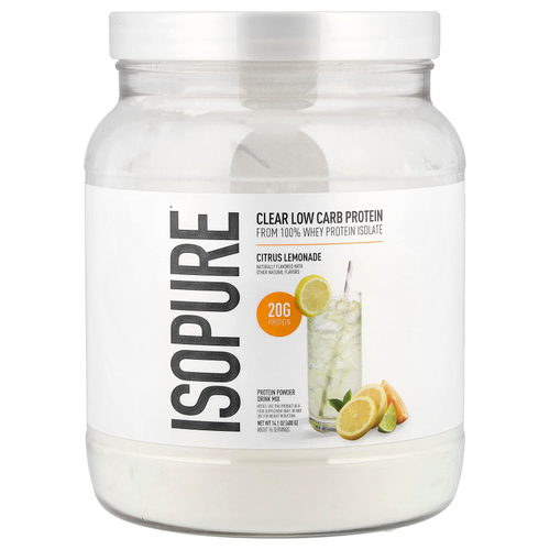 Isopure, прозрачный протеиновый порошок с низким содержанием углеводов, со вкусом лимонада, 400 г (14,1 унции)