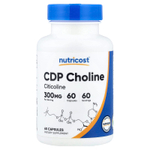 Nutricost, CDP Choline, цитиколин, 300 мг, 60 капсул