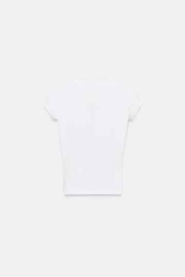 ZARA ФУТБОЛКА С V-ОБРАЗНЫМ ВЫРЕЗОМ, БЕЛЫЙ