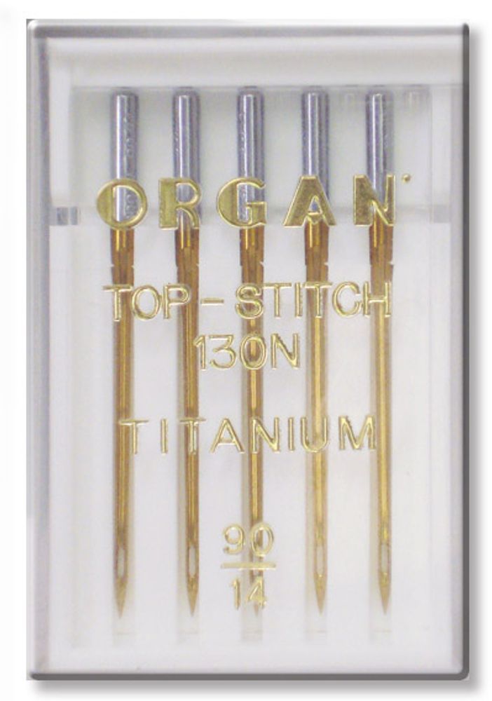 Иглы для швейных машин для отстрачивания top stitch 130/705 H-PD, №90, Titanium, 5 игл, в пенале, 5616090 90, ORGAN