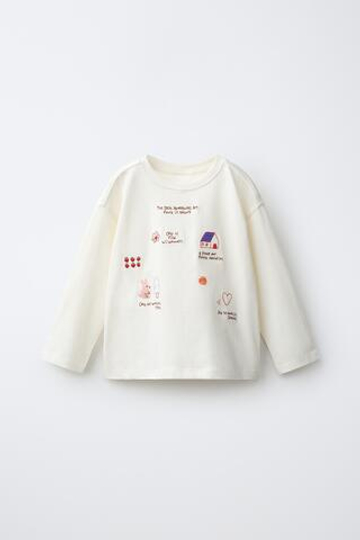 ZARA ФУТБОЛКА С ВЫШИТОЙ ДЕТАЛЬЮ, ЭКРЮ