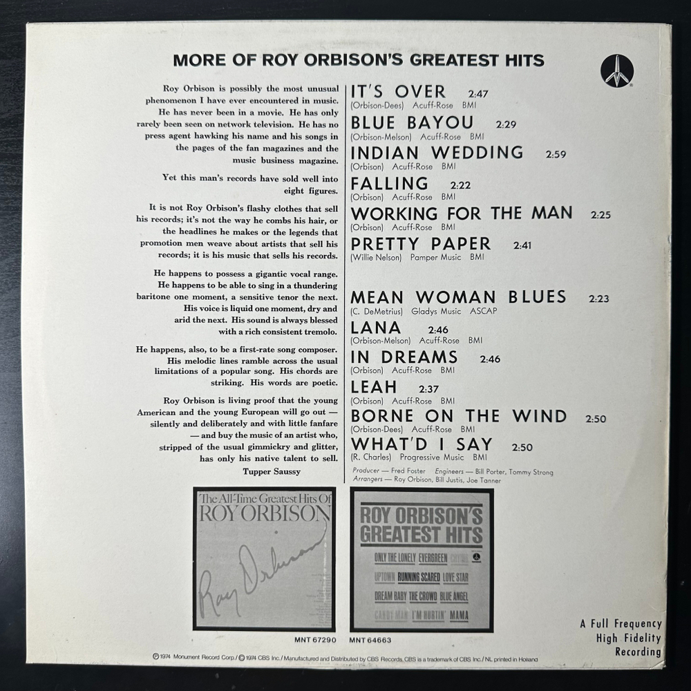 Roy Orbison ‎– More Of Roy Orbison's Greatest Hits (Голландия)