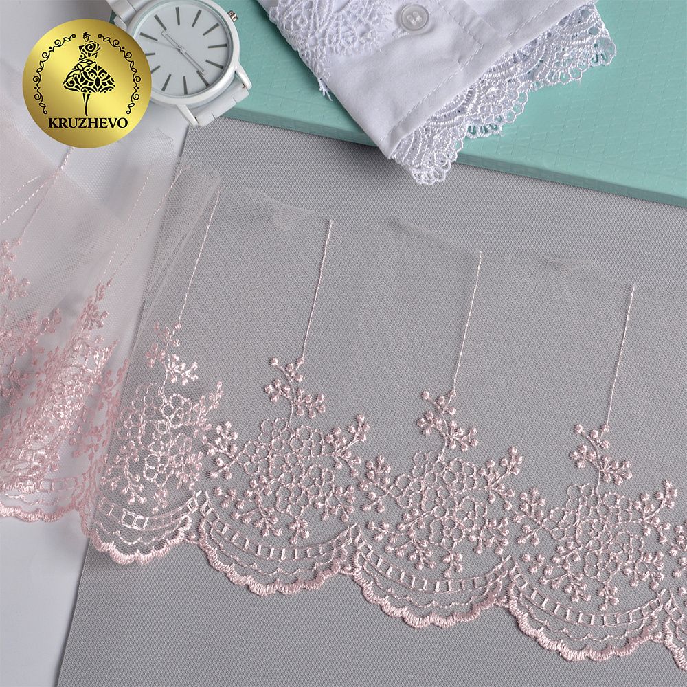 Кружево на сетке шир.100 мм / 9 метров, TR.3657, цв.06 розовая пудра, Kruzhevo