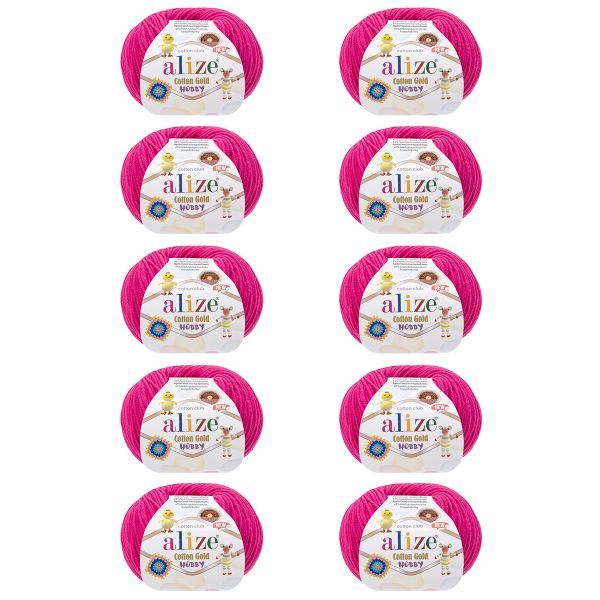 Пряжа Alize (Ализе) Cotton Gold Hobby New / уп.10 мот. по 50 г, 165 м, 149 фуксия