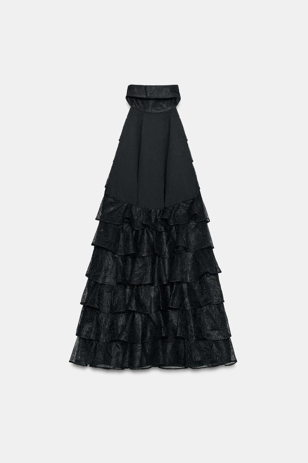 ZARA КОРОТКОЕ ПЛАТЬЕ С ВОЛАНАМИ И КРУЖЕВОМ, ЧЕРНЫЙ