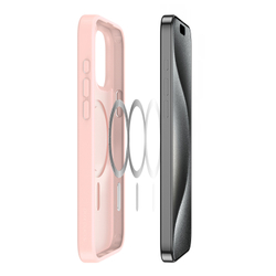 Прозрачный матовый чехол с рамками розового цвета (Light Pink) и с MagSafe от Dux Ducis для iPhone 15 Pro Max, серия Yind Series Case