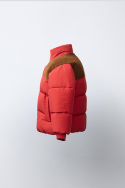 ZARA СТЕГАНОЕ ПАЛЬТО КОМБИНИРОВАННОЕ WATER REPELLENT, КРАСНЫЙ