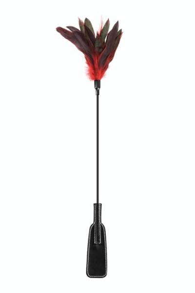 Стек-щекоталка Sweet Caress Feather Whip - 58 см. (Цвет: черный с красным)