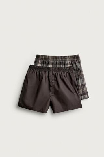 ZARA НАБОР ИЗ ДВУХ ТРУСОВ-БОКСЕРОВ ИЗ ПОПЛИНА, КОРИЧНЕВЫЙ