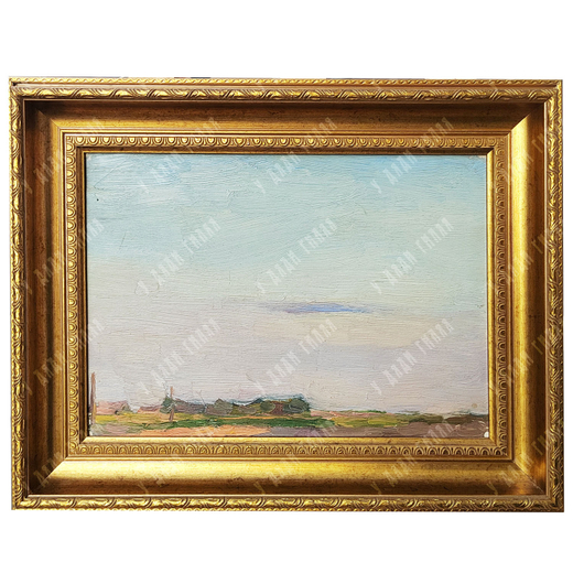 Динес Ю. С. Небо над деревней. Подмосковье. Этюд. Картон, масло. 1952