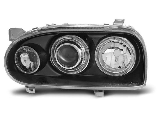 Передние фары VW Golf 3 angel eyes black