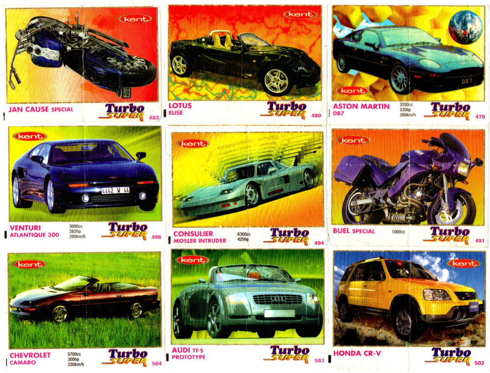 Вкладыши от жвачки Turbo Super - Турбо Супер. 17 штук без повторов. Серия 471 - 540