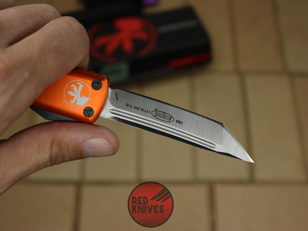 Нож Microtech UTX-85 T/E - оранжевая рукоять, танто клинок, сатин RK-394