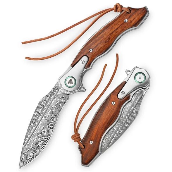 Цена наСкладной нож Trivisa Lepus-01, сталь Damascus, рукоять титан/айронвуд