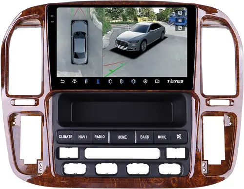 Магнитола для Toyota Land Cruiser 100, Lexus LX470 1998-2002 (климат на ШГУ, рамка дерево) - Teyes CC3-2K-360 монитор 9.5" 2K QLED на Android 10, Быстрая, CarPlay, 4G SIM-слот, 4 камеры в комплекте