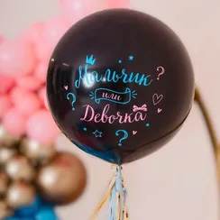 Воздушный шар для гендер пати 18" , надутый гелием с конфетти + наклейка