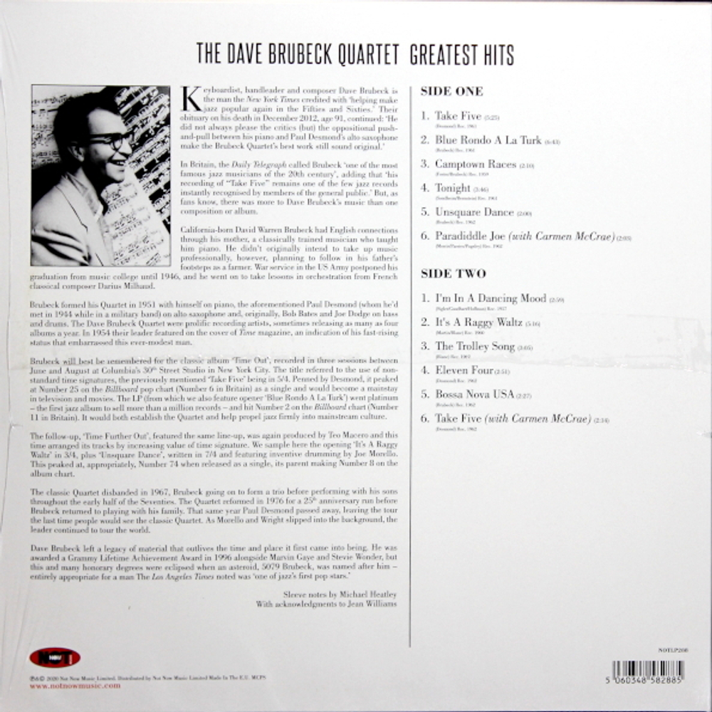 Dave Brubeck Quartet / Greatest Hits (Coloured Vinyl)(LP)