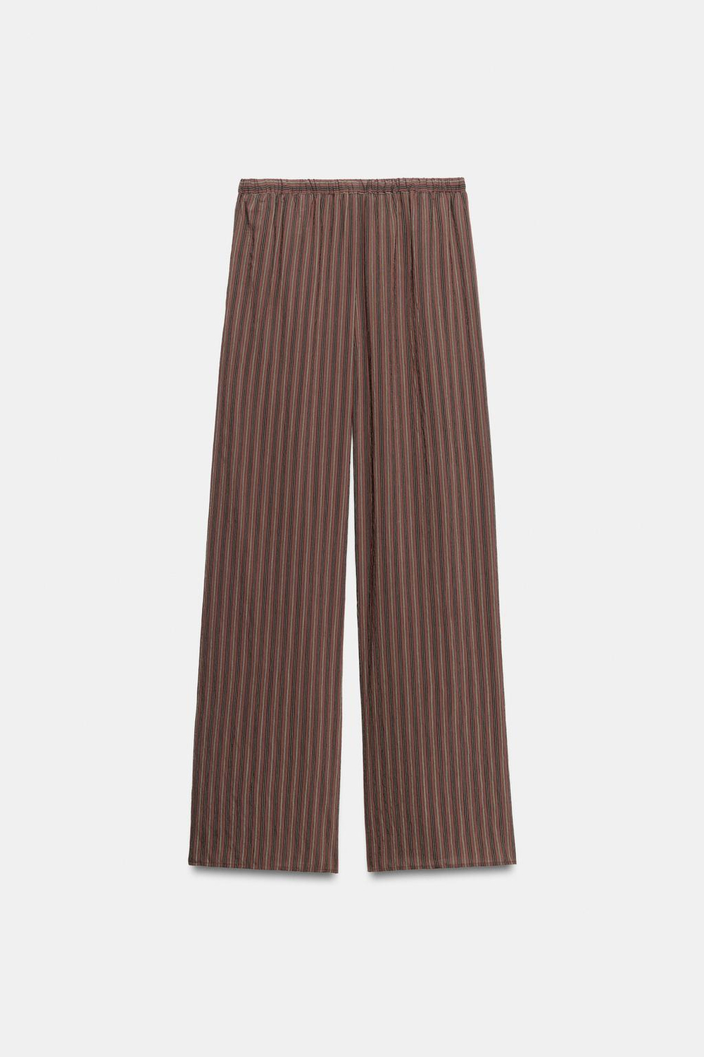 ZARA ШИРОКИЕ БРЮКИ В ПОЛОСКУ, КОРИЧНЕВЫЙ/ЭКРЮ