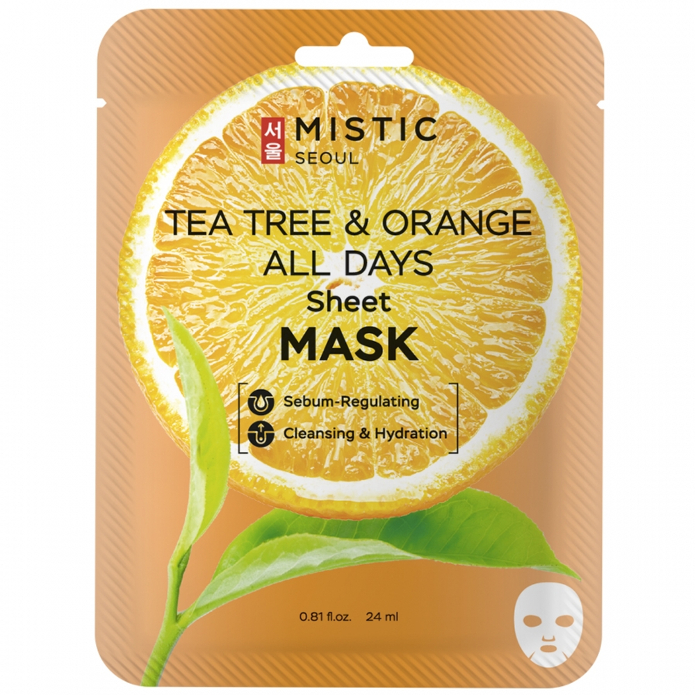 MISTIC Tea Tree & Orange All Days Sheet Mask Тканевая маска для лица с экстрактами чайного дерева и апельсина 24мл