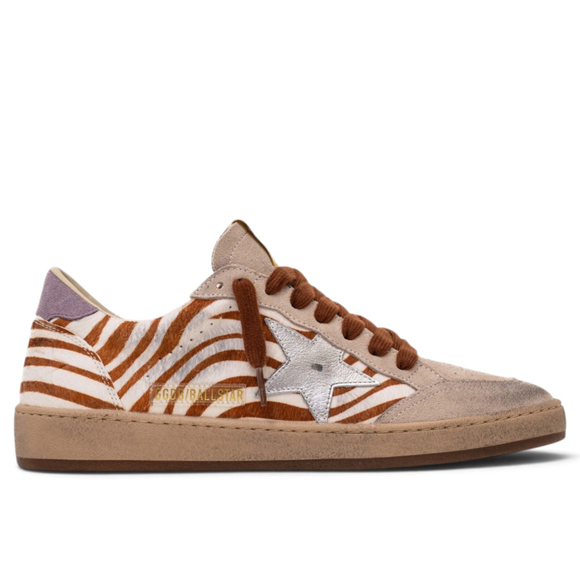 Women's Ball Star in zebra-print pony skin with silver leather star
