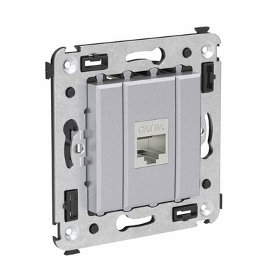Компьютерная розетка RJ-45 без шторки в стену, кат.6А одинарная экранированная, "Avanti", "Закаленная сталь"