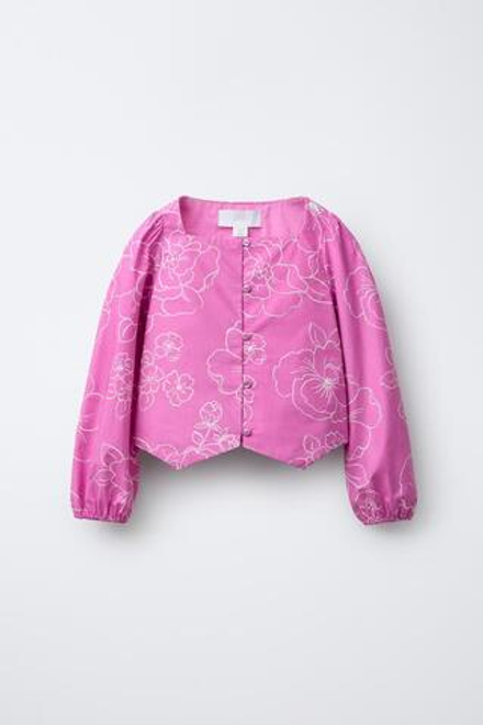 ZARA РУБАШКА С ЦВЕТОЧНЫМ ПРИНТОМ, РОЗОВЫЙ/БЕЛЫЙ
