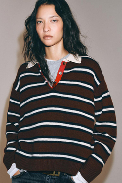 ZARA СВИТЕР В ПОЛОСКУ, КОРИЧНЕВЫЙ/ЭКРЮ