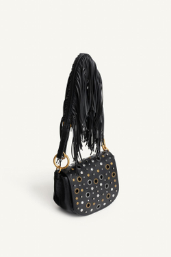 ZARA КОЖАНАЯ СУМКА ЧЕРЕЗ ПЛЕЧО С ЗАКЛЕПКАМИ — LIMITED EDITION, ЧЕРНЫЙ