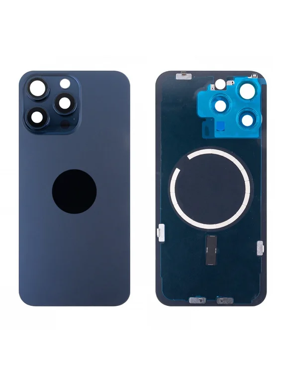Задняя крышка для iPhone 15 Pro (синий) в сборе со стеклом камеры с кольцом MagSafe