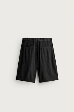 ZARA ШОРТЫ RELAXED FIT ИЗ РЕЛЬЕФНОЙ ТКАНИ, ЧЕРНЫЙ