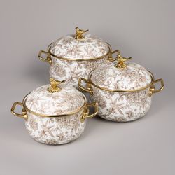 НАБОР КАСТРЮЛЬ AGNESS ЭМАЛИРОВАННЫХ СЕРИЯ "ROYAL GARDEN", 6ПР. 2,1Л, 2,8Л И 3,8Л