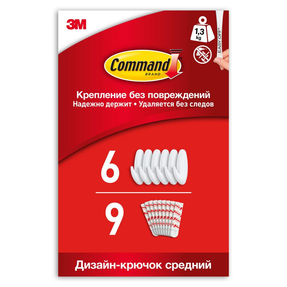 Крючок самоклеящийся Command белый GP081-6EU , средний, 6 шт.