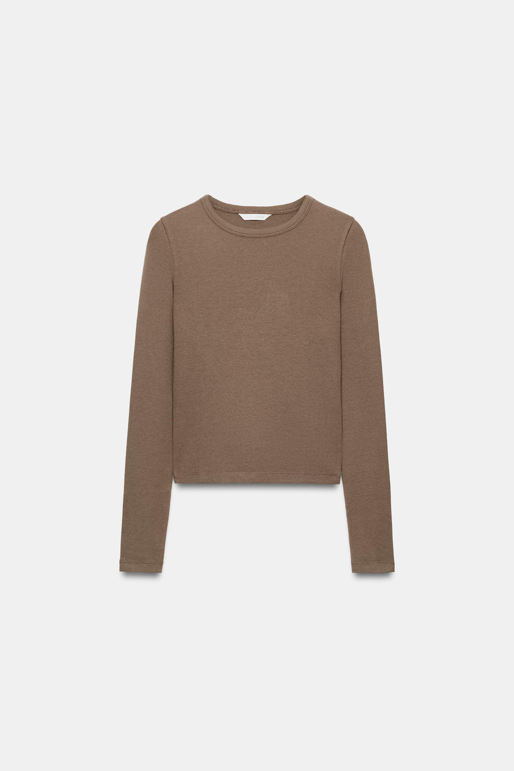 ZARA ХЛОПКОВАЯ ФУТБОЛКА С ДЛИННЫМИ РУКАВАМИ, КОРИЧНЕВЫЙ