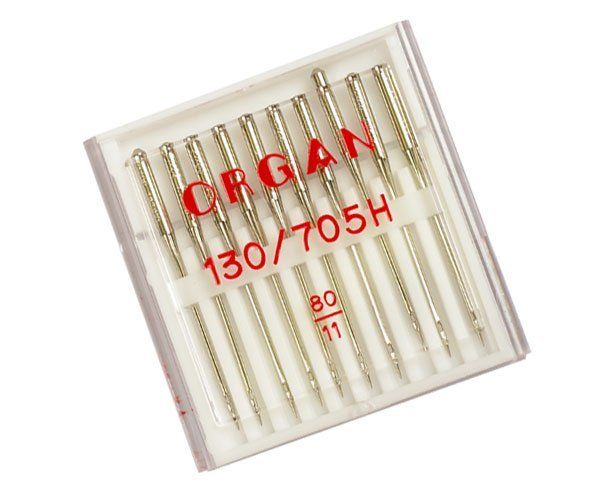 Иглы для швейных машин базовые универсальные 130/705 H, №80, 10 игл, ORGAN