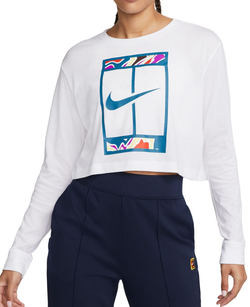 Женская теннисная футболка (dł. Рукава) Nike Court Dri-Fit Slam Long Sleeve Cropped Tennis T-Shirt - white