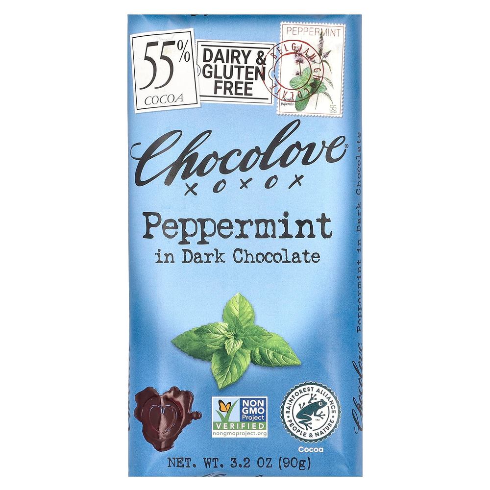 Chocolove, черный шоколад с перечной мятой, 55% какао, 90 г (3,2 унции)
